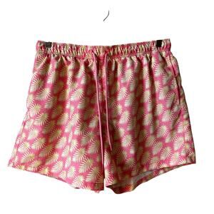 Happy Hour Men’s Palm Print Swim Trunks Bright Pink Yellow Size Large